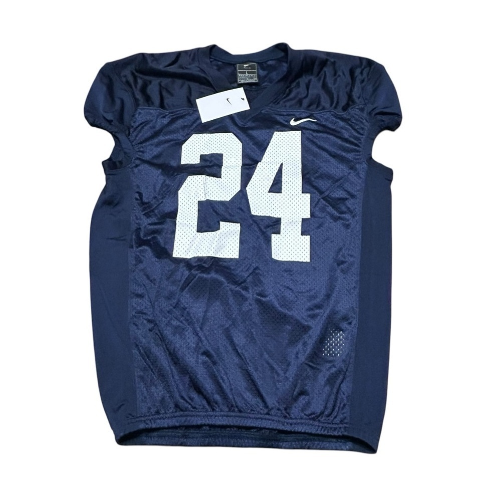 NIKE STOCK ALPHA VARSITY FOOTBALL JERSEY (TIGHT FIT) LARGE NAVY/WHITE NWT
